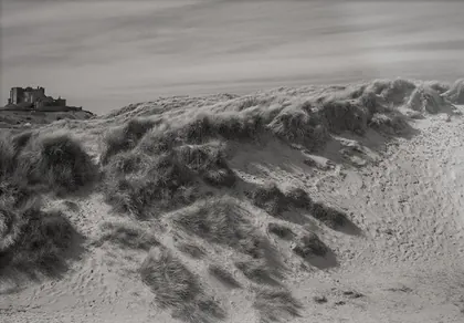 Bamburgh Castle, a black and white photograph from the North East