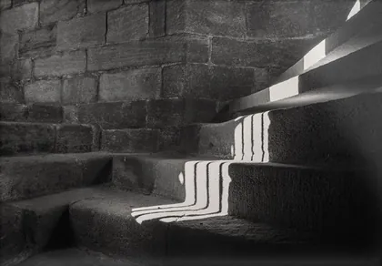 Dunstanburgh Lit Steps, a black and white photograph from the North East