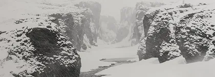 Fjaorargljufur Canyon, a black and white photograph from Iceland