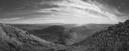Hadrian's Wall Sunset, a black and white photograph from the North East