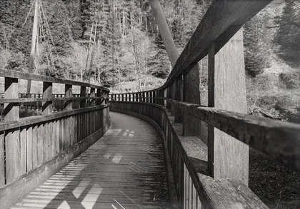 Lewisburn Bridge at Kielder, a black and white photograph from the North East