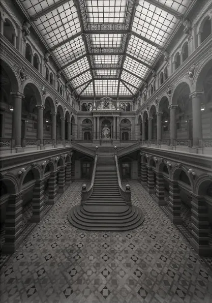 Palace of Justice, a black and white photograph from Austria