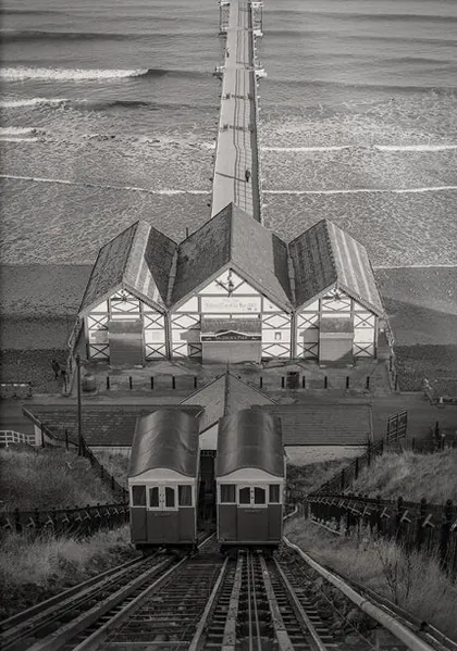 Saltburn Funiculars, a black and white photograph from around the UK