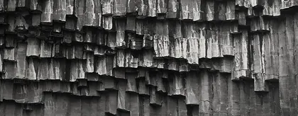 Svartifoss Waterfall, a black and white photograph from Iceland