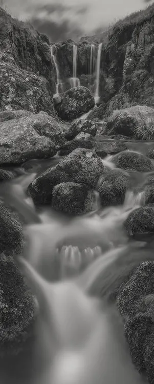 Three Sisters Waterfall, a black and white photograph from the North East