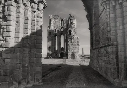 Tynemouth Priory, a black and white photograph from the North East